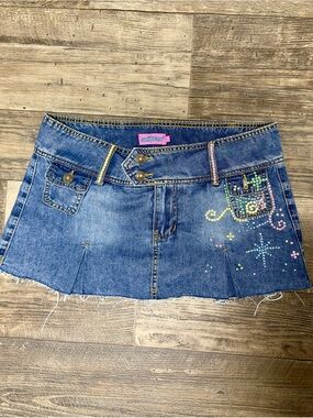Edikted Mini Bedazzled Whimsical Denim Skort